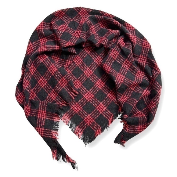 NWOT Luxury Cashmere Acrylic Plaid Knitted Triangle Scarf - Picture 3 of 4